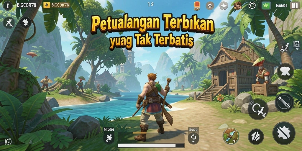 Screenshot game BIGCOR78 menampilkan kebebasan eksplorasi dunia terbuka.