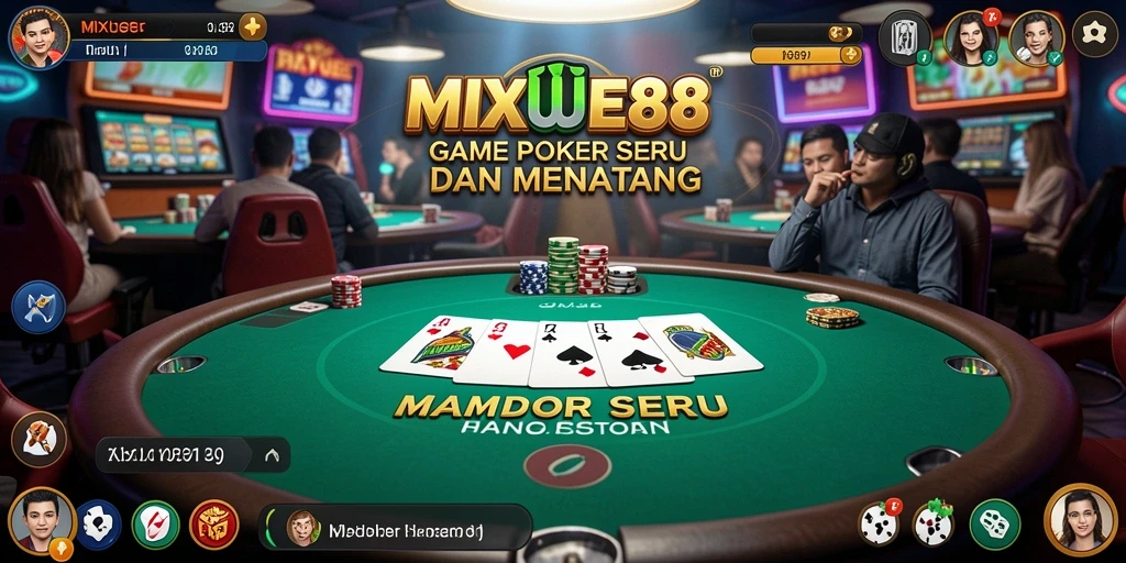 Tangkapan layar gameplay <strong>MIXUE88</strong> menunjukkan aksi poker yang mendebarkan.