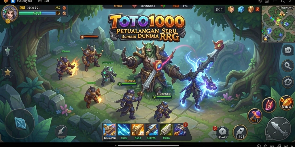 Tangkapan layar gameplay TOTO1000 menampilkan aksi pertarungan seru di dunia fantasi.