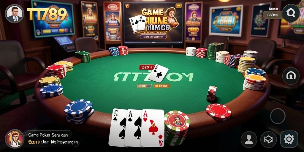 Screenshot utama TT789 menampilkan gameplay Poker yang mendebarkan.